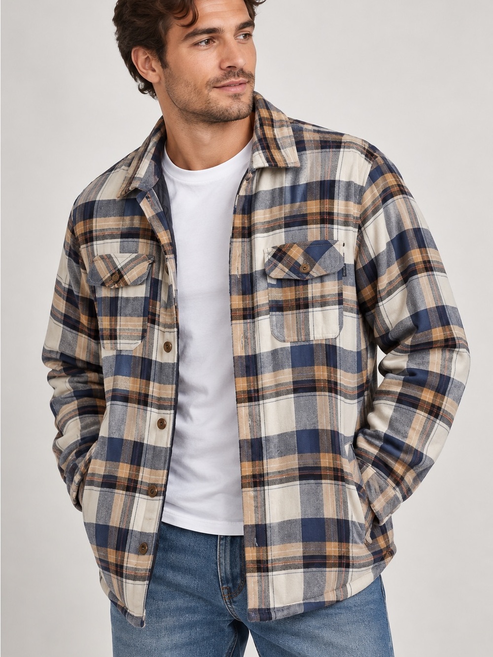 O'Neill Men's Plaid Flannel Shirt Jacket Quilted 100% Cotton Medium